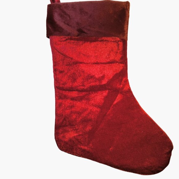 Red Velvet Christmas Stocking  Folded Maroon Cuff - Picture 1 of 3